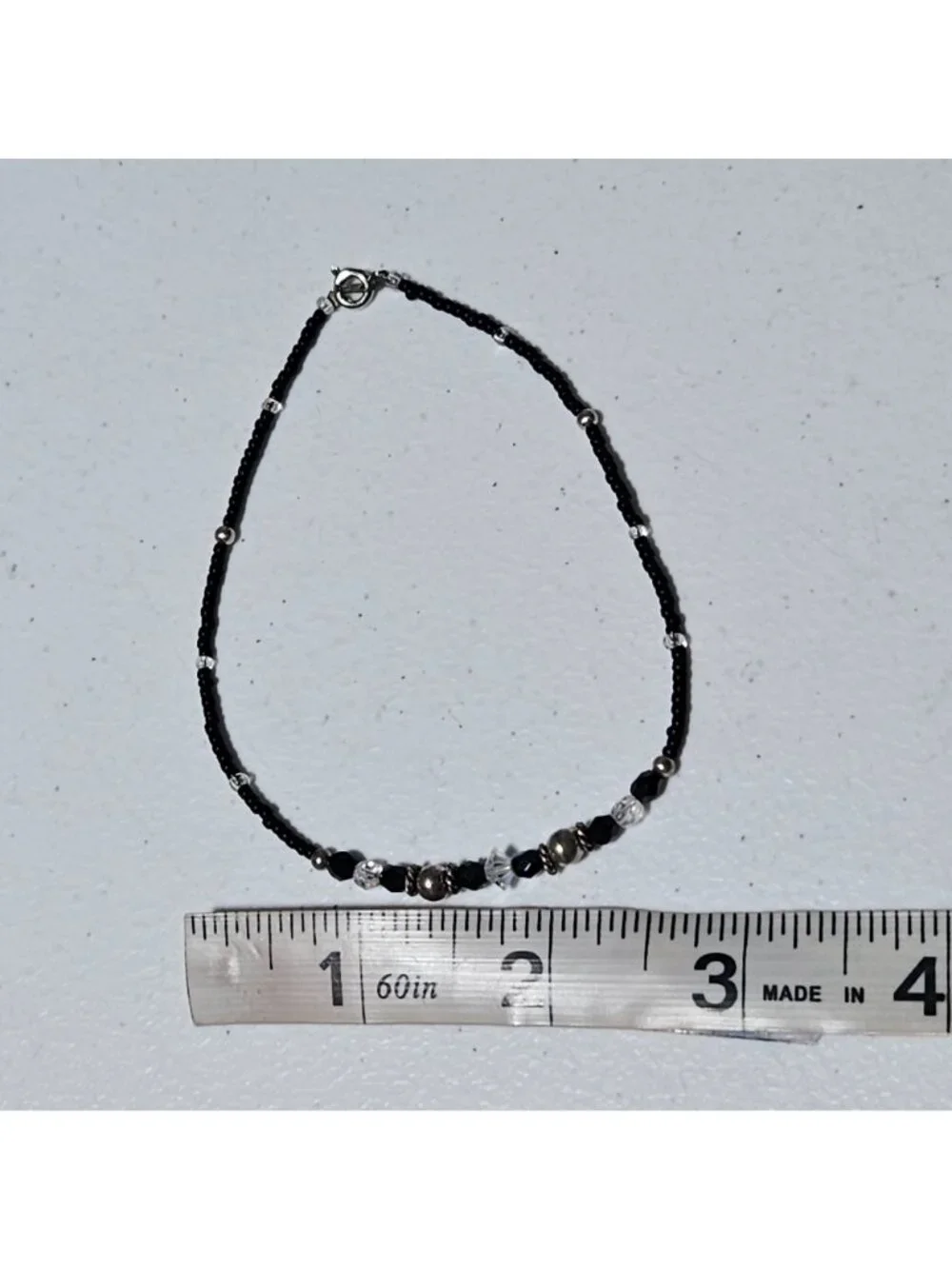 Handmade Beaded Bracelet  Black Silver Beads Crystal Accents Fashion Jewelry